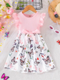 Girls Splicing Flutter Trim Butterfly Graphic Dress Elegant Dresses For Party