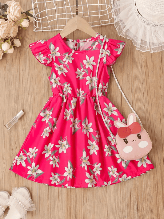 SIGEX - Rose Red Casual Floral Dress for Girls