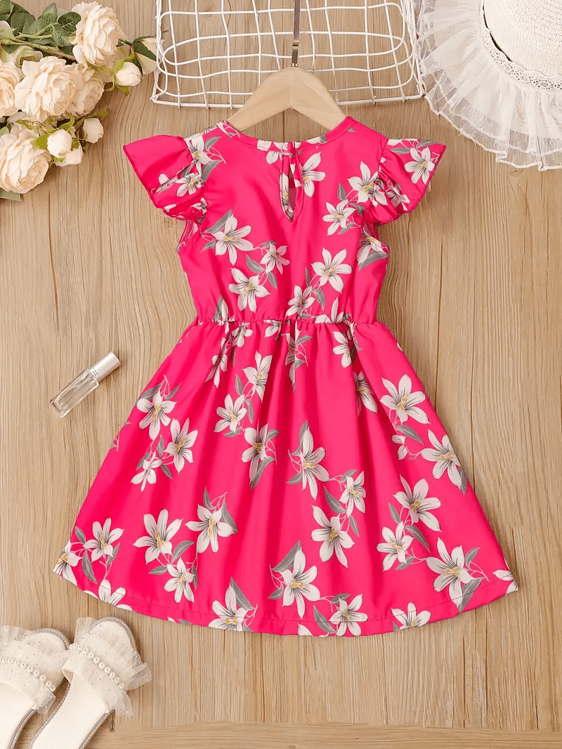 SIGEX - Rose Red Casual Floral Dress for Girls